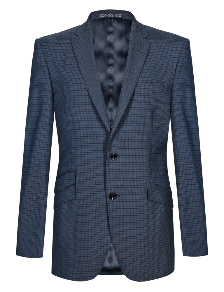 Navy Checked Tailored Fit 2 Button Jacket Autograph M S IE