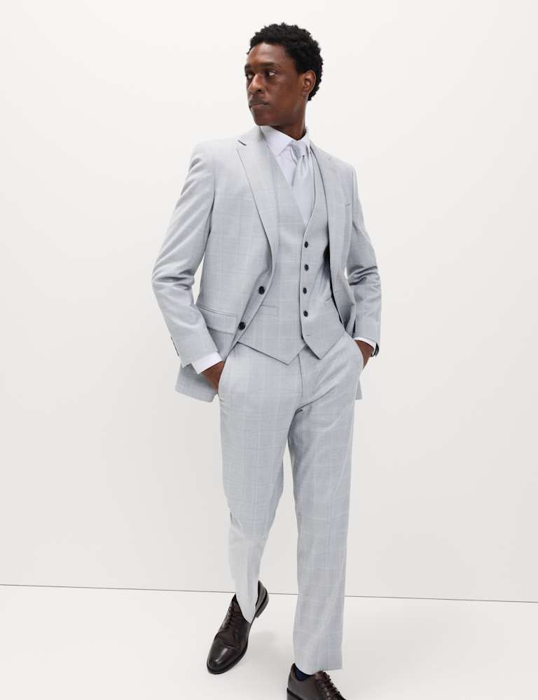 3 Piece Regular Fit Check Stretch Suit 9 of 9