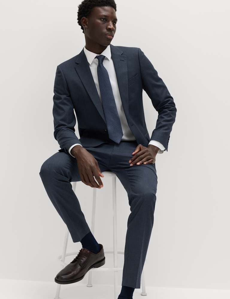 3 Piece Skinny Fit Grid Check Stretch Suit 5 of 9