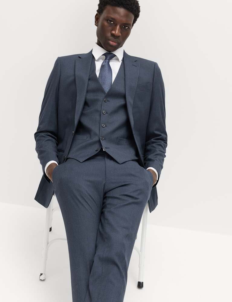 3 Piece Skinny Fit Grid Check Stretch Suit 5 of 9