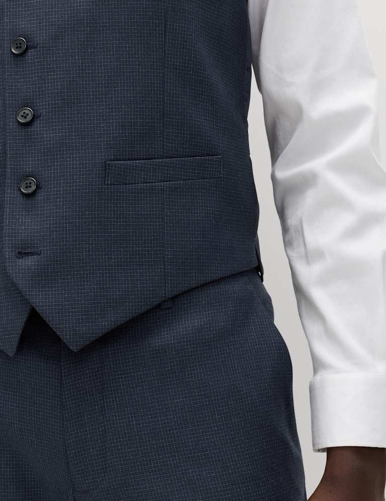 3 Piece Skinny Fit Grid Check Stretch Suit 9 of 9