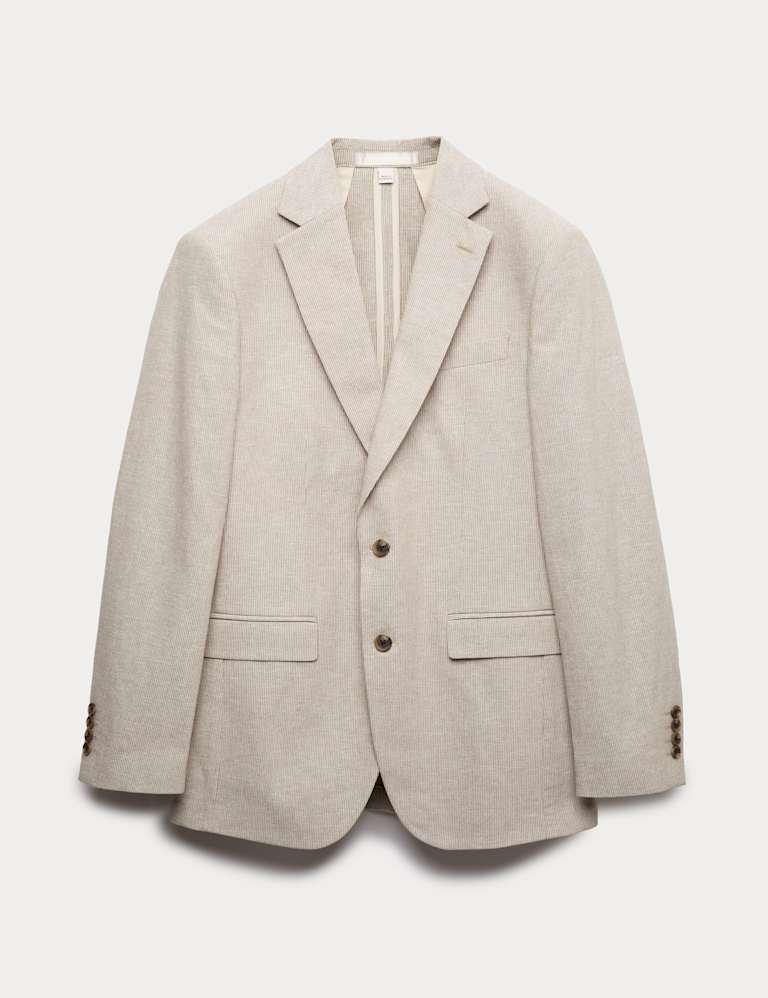 3 Piece Tailored Fit Cotton Linen Striped Suit 2 of 7