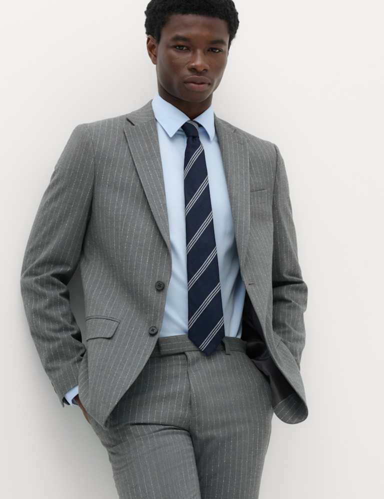 3 Piece Slim Fit Pin Stripe Stretch Suit 1 of 9
