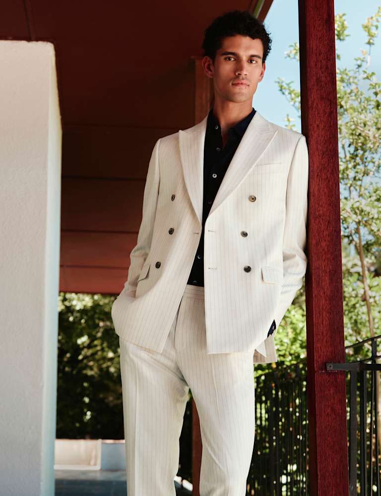 2 Piece Slim Fit Pinstripe Double Breasted Suit 1 of 6