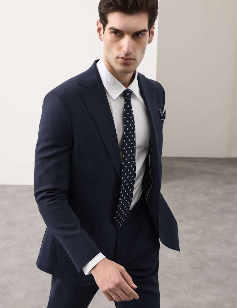 3 Piece Tailored Fit Italian Performance Linen Blend Suit 1 of 9