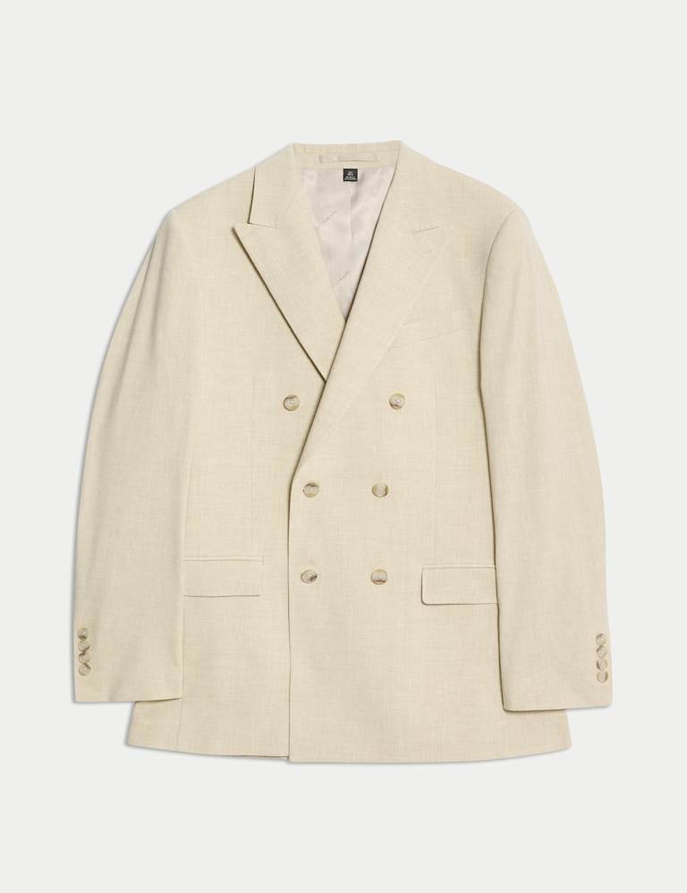 2 Piece Tailored Fit Italian Performance Linen Blend Double Breasted Suit 2 of 6