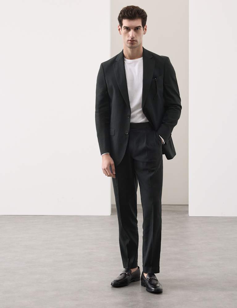 2 Piece Tailored Fit Italian Performance Linen Blend Double Breasted Suit 6 of 6