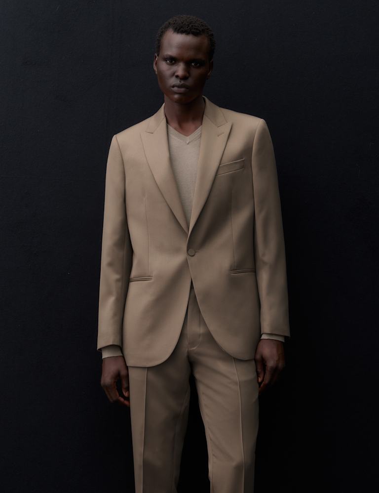 2 Piece Tailored Fit Sateen Stretch Tuxedo Suit 1 of 6