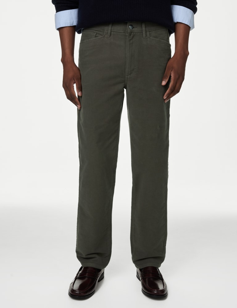 Straight Fit Italian Moleskin 5 Pocket Trousers 1 of 6