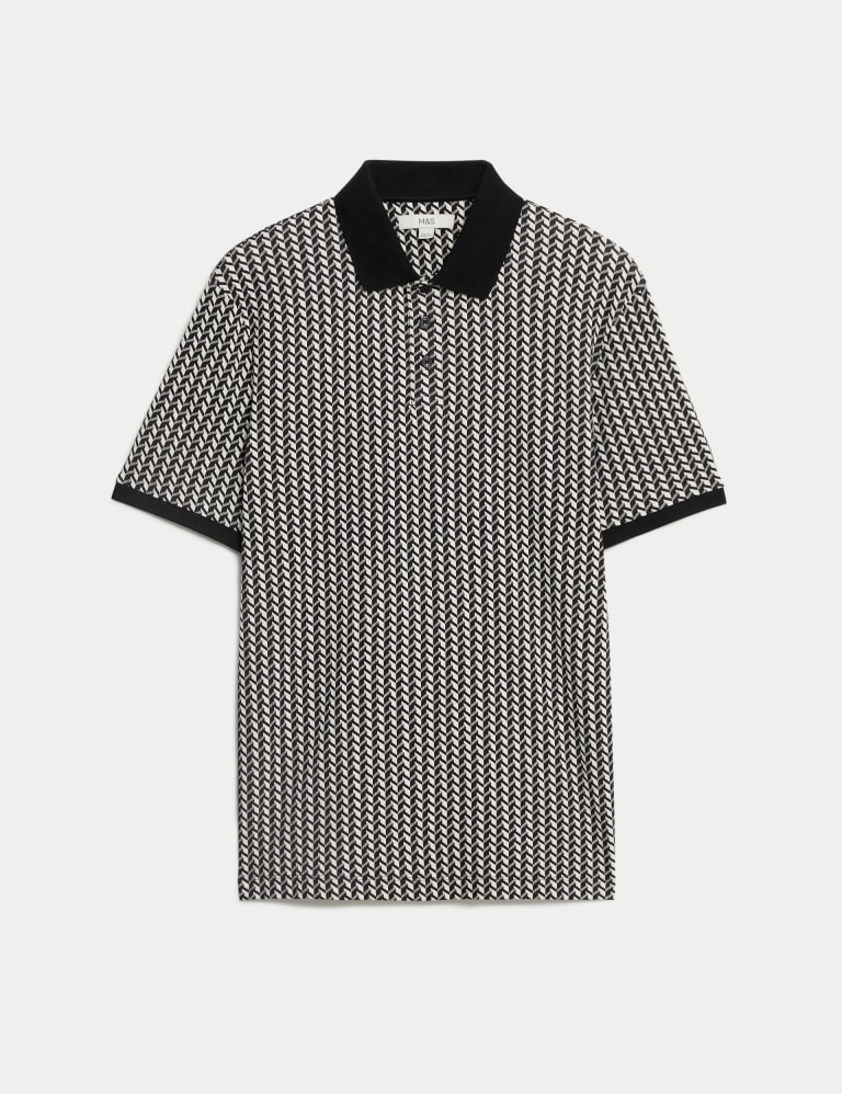 Pure Cotton Geometric Print Polo Shirt 2 of 5