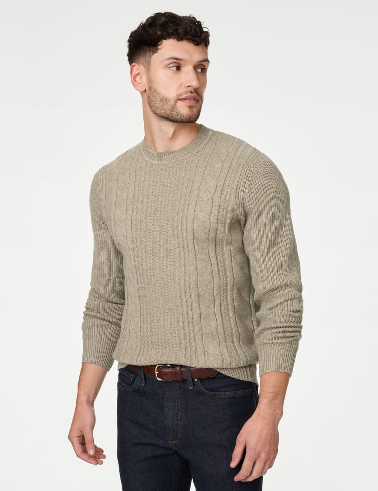 Cotton Blend Textured Crew Neck Jumper 1 of 5