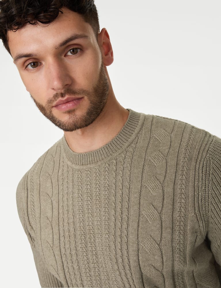 Cotton Blend Textured Crew Neck Jumper 3 of 5