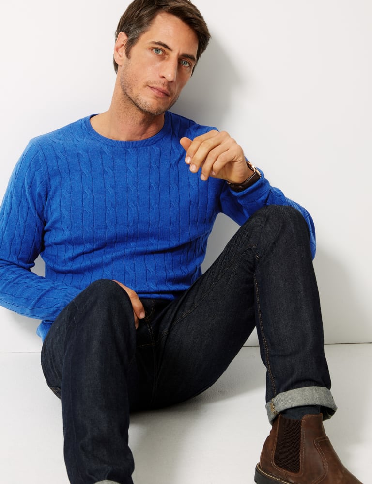 Cotton Cashmere Cable Knit Jumper Blue Harbour M S IE