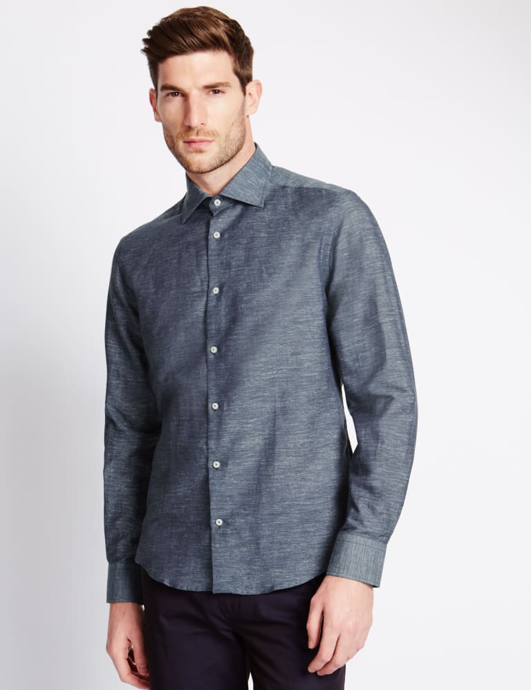 Linen Blend Textured Shirt Collezione M S IE