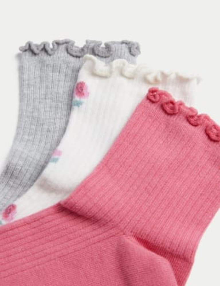 5pk Cotton Rich Floral Ribbed Socks (6 Small - 7 Large) 2 of 2