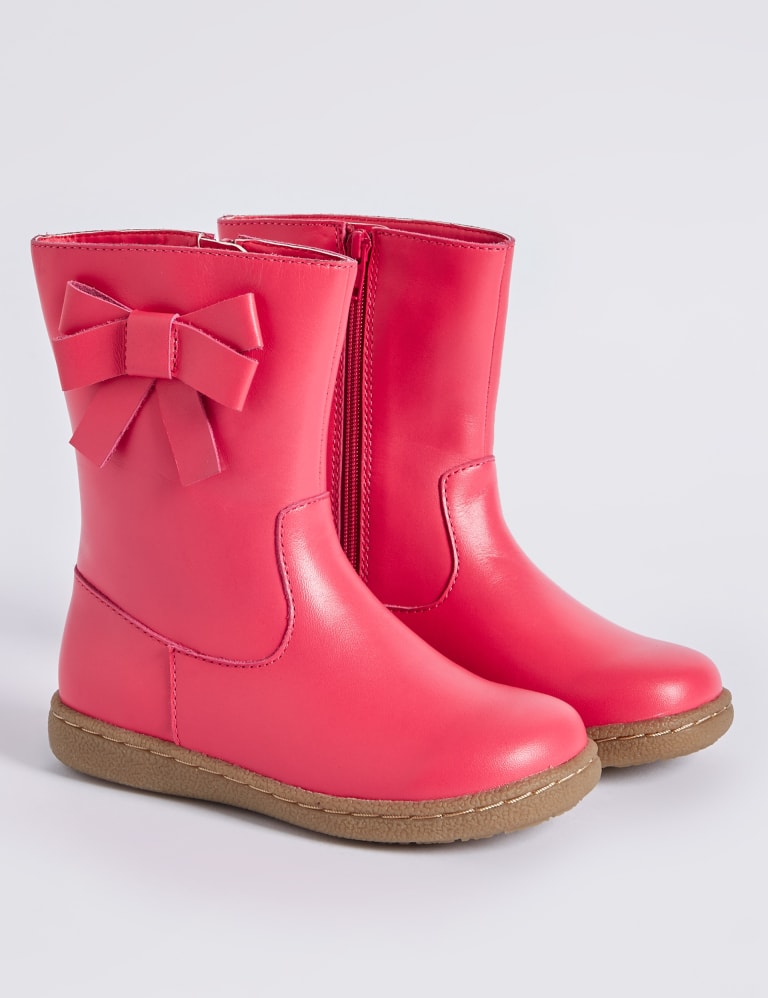Kids Leather Bow Mid calf Boots 6 Small 12 Small M S IE