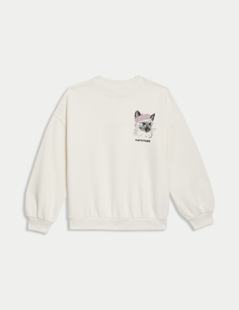 Cotton Rich Cat Graphic Sweatshirt (6-16 Yrs) 2 of 5