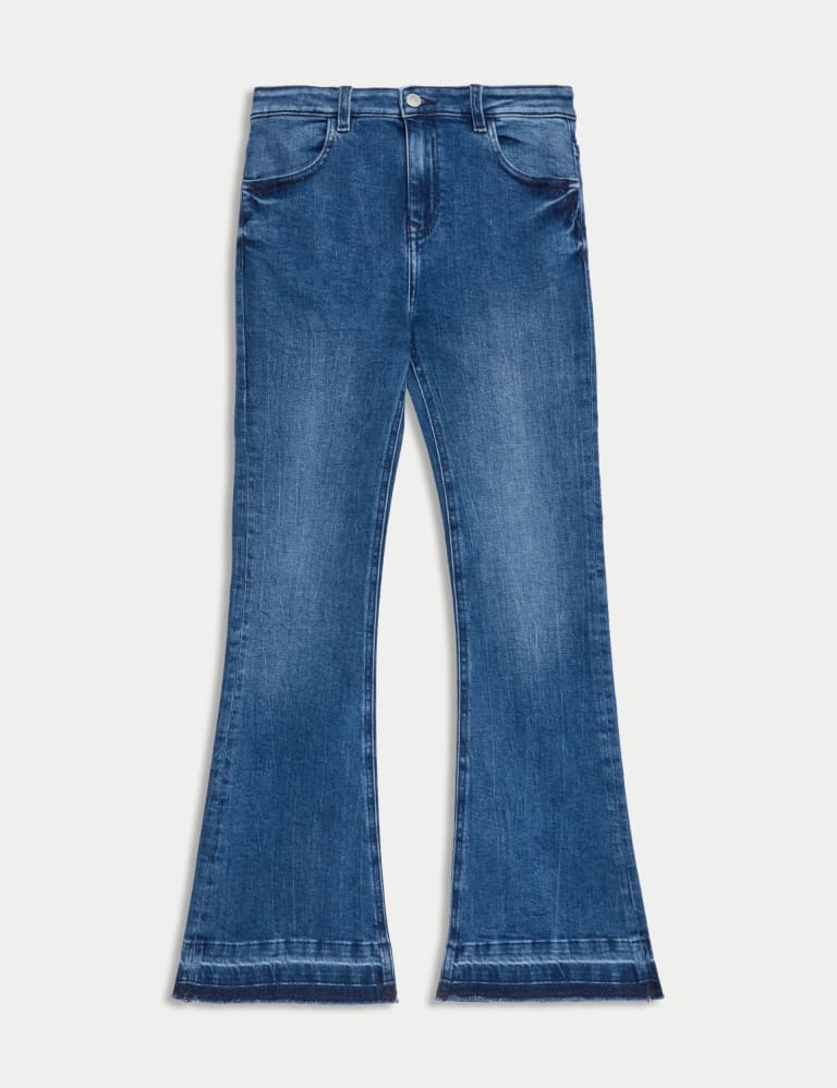 Blue denim flared jeans store