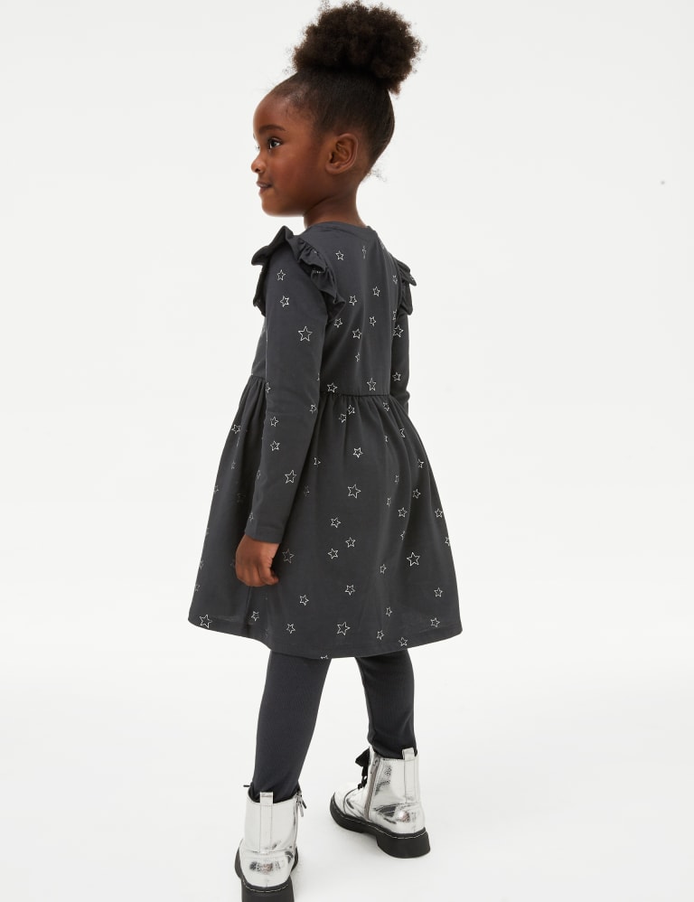 Pure Cotton Foil Star Frill Sleeve Dress (2-8 Yrs) 4 of 4