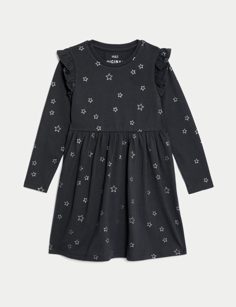 Pure Cotton Foil Star Frill Sleeve Dress (2-8 Yrs) 2 of 4