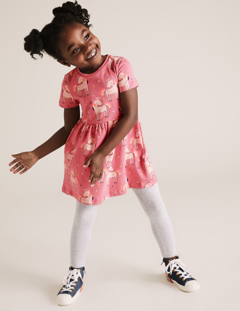 Pure Cotton Unicorn Print Dress 2 7 Yrs M S IE