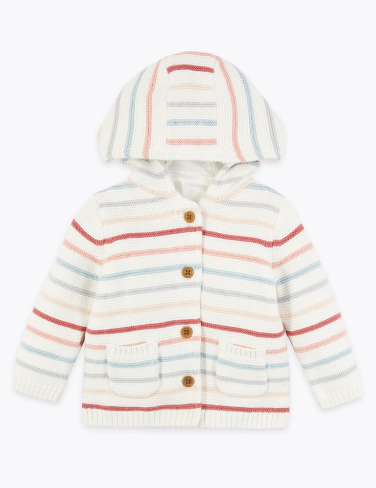 Cotton Striped Hooded Cardigan M S IE
