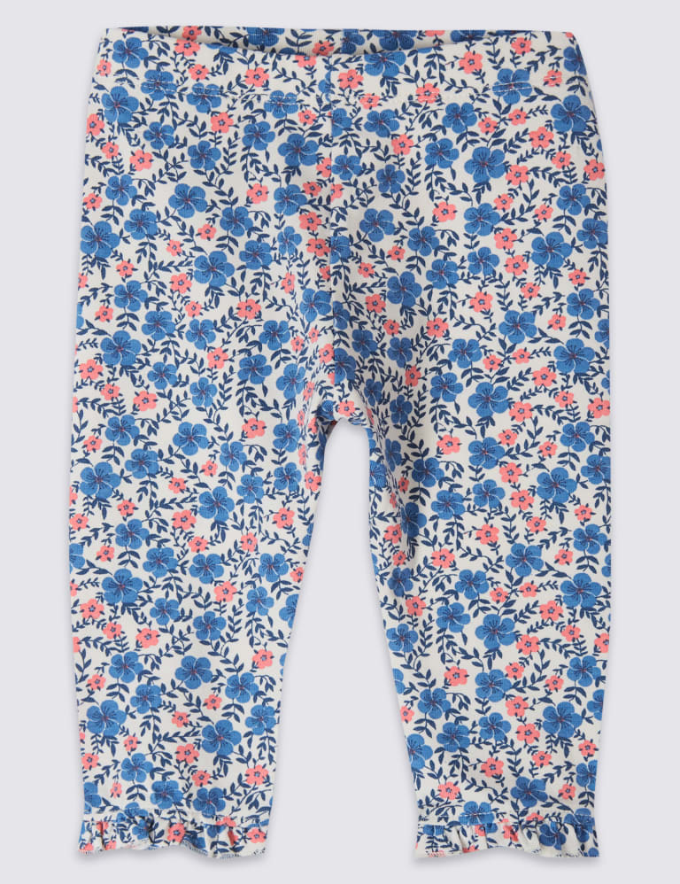 2 Pack Frill Hem Cotton Rich Leggings with Stretch M S IE
