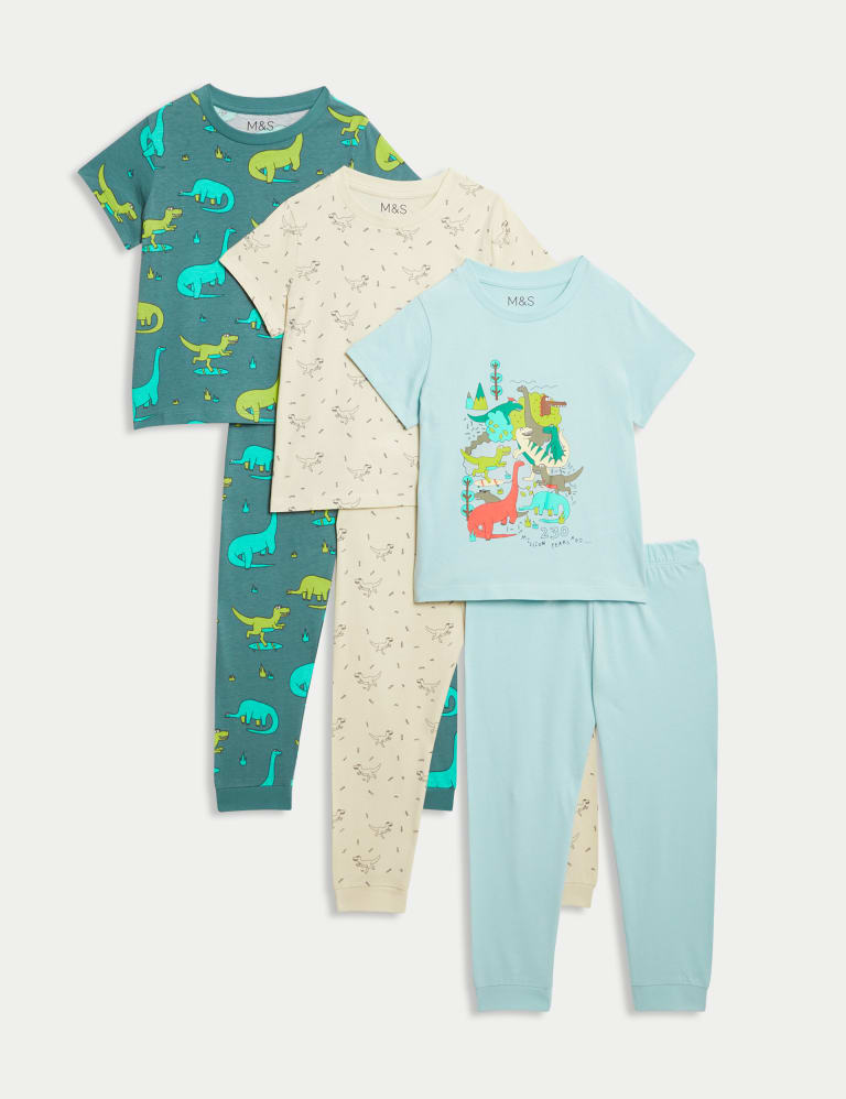 3pk Pure Cotton Dinosaur Pyjama Sets (1-8 Yrs) 1 of 1