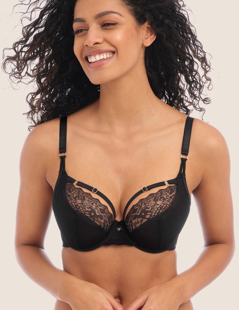 Temptress Lace Trim Underwired Plunge Bra Set C-G 4 of 6