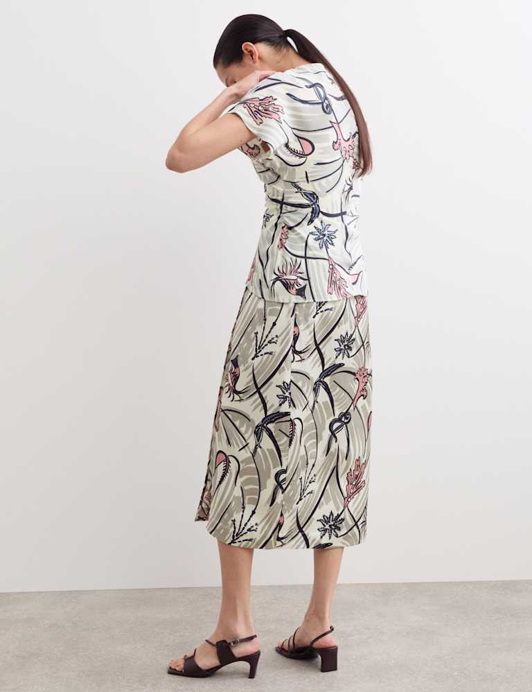 Pure Silk Floral Ruched V-Neck Top & Trouser Set 4 of 6