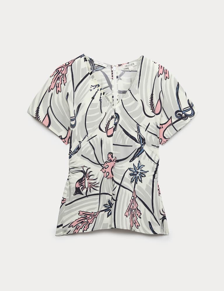 Pure Silk Floral Ruched V-Neck Top & Trouser Set 1 of 6