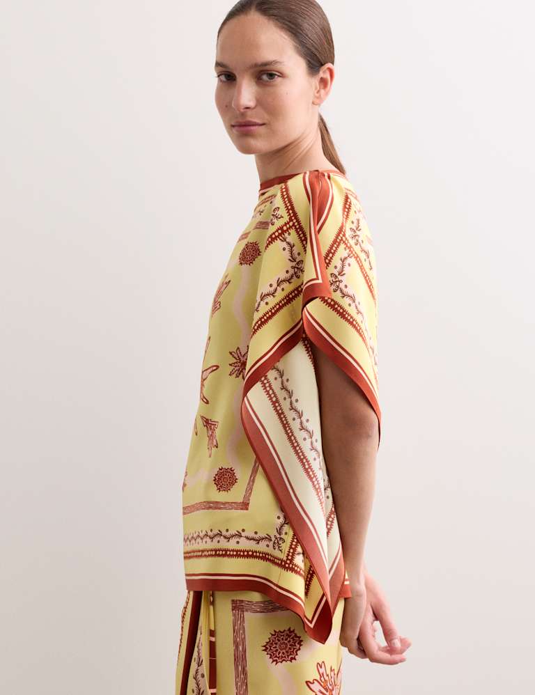 Pure Silk Printed Slash Neck Top & Skirt Set 4 of 6