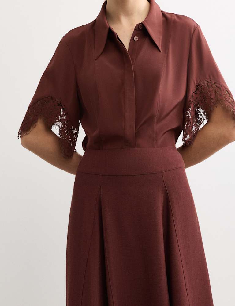 Pure Silk Lace Insert Shirt & Skirt Set 3 of 6