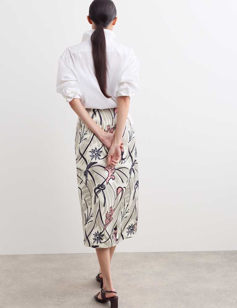 Pure Silk Floral Ruched V-Neck Top & Trouser Set 5 of 6