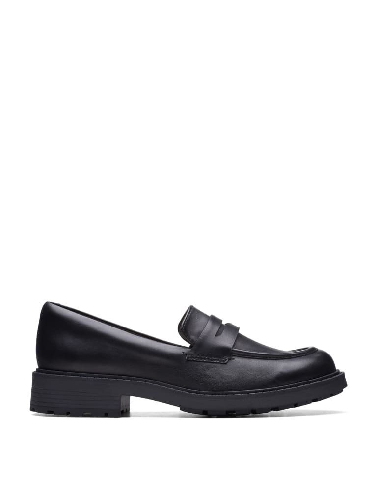 Wide Fit Leather Block Heel Loafers 1 of 7