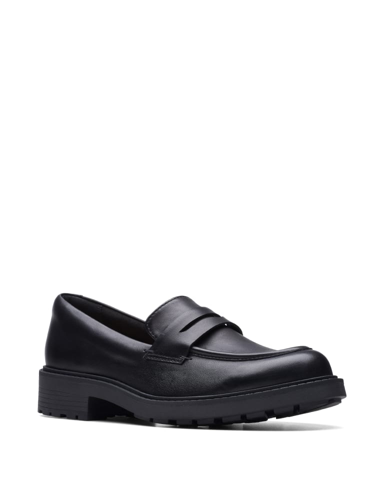 Wide Fit Leather Block Heel Loafers 2 of 7