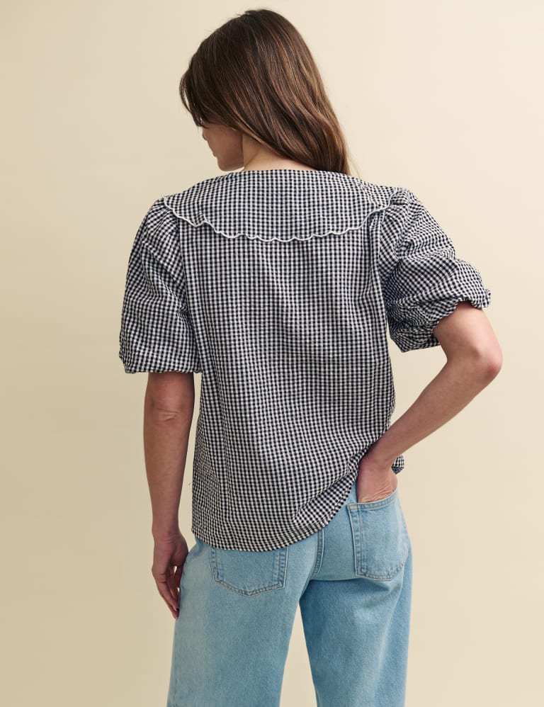 Pure Cotton Checked Relaxed Blouse 2 of 6