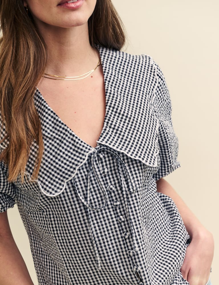 Pure Cotton Checked Relaxed Blouse 3 of 6