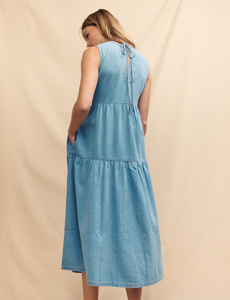 Denim Midi Tiered Dress 3 of 5