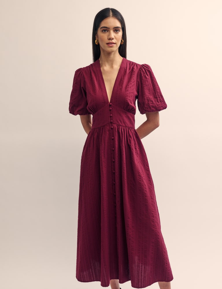 Pure Cotton V-Neck Midaxi Waisted Dress | Nobody