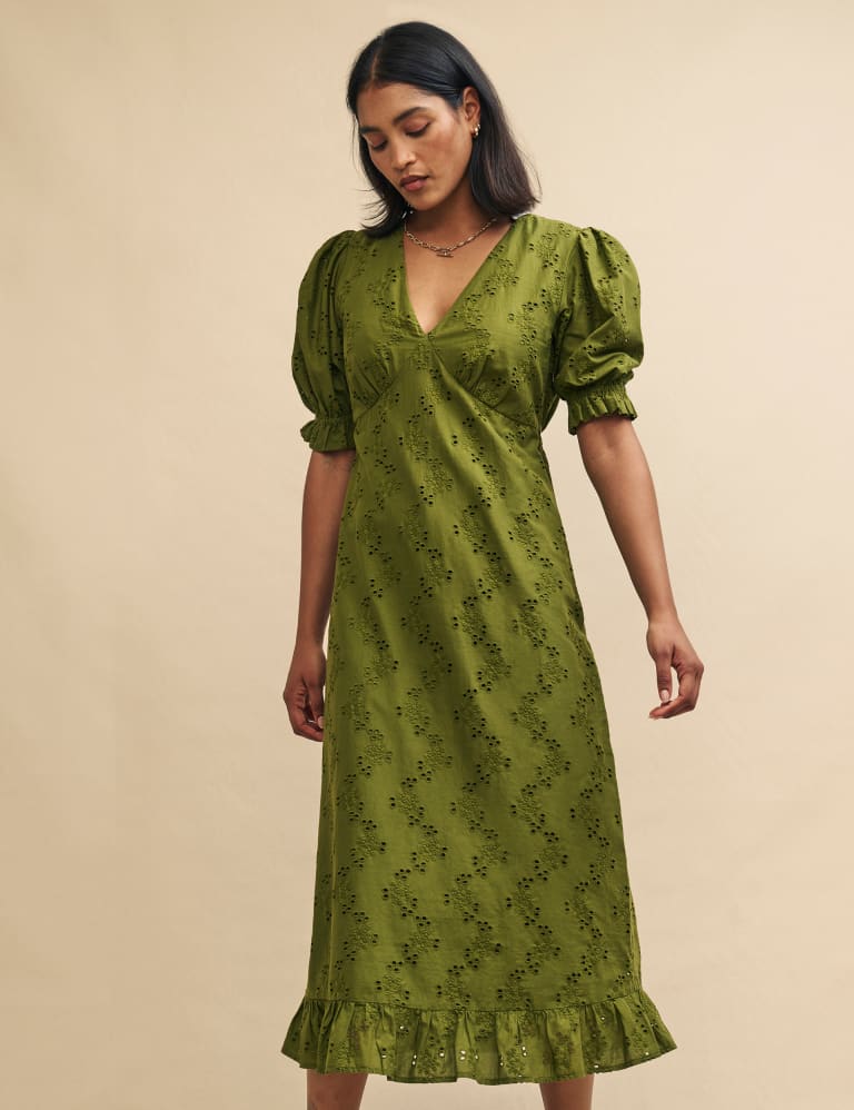 Pure Cotton Embroidered V-Neck Midaxi Dress | Nobody