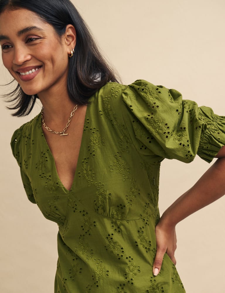 Pure Cotton Embroidered V-Neck Midaxi Dress | Nobody