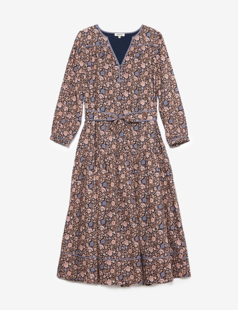 Organic Cotton Floral V-Neck Midi Waisted Dress | Albaray | M&S