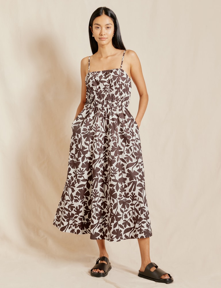 Pure Cotton Floral Square Neck Waisted Dress | Albaray | M&S