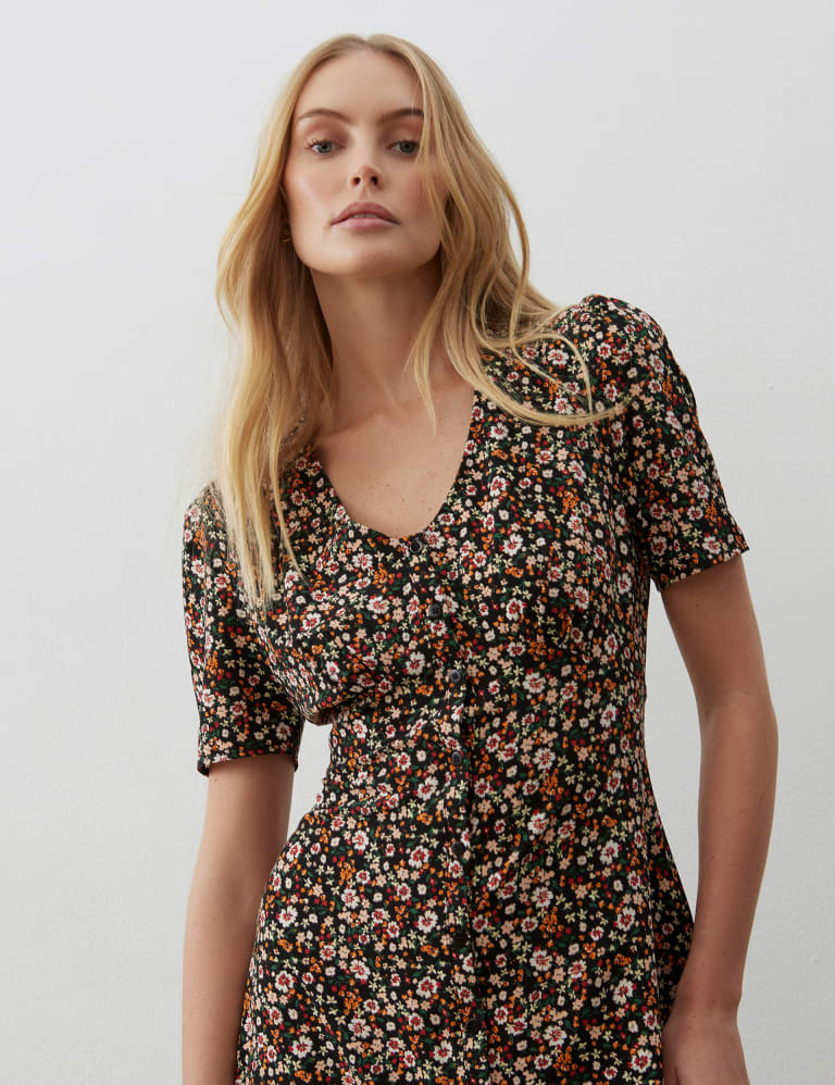 Floral V-Neck Button Front Midi Waisted Dress | Finery London | M&S